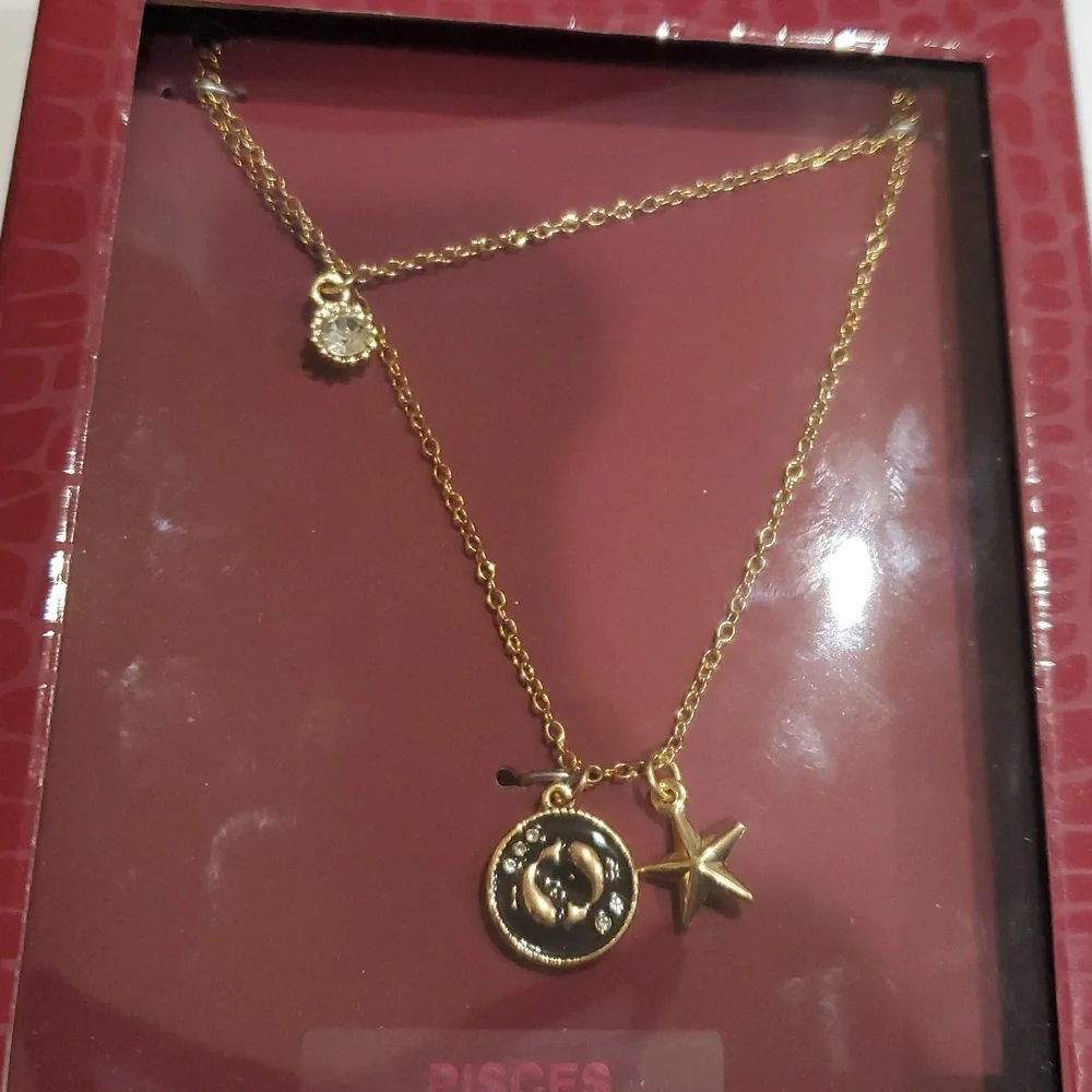 Steve Madden layered cz solitaire and Pisces and star charm pendant necklace new